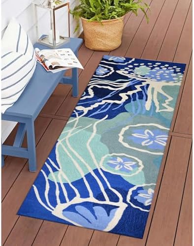 Liora Manne CAPRI Indoor/Outdoor Handmade Synthetic Blend Durable Area Rug - Contemporary Geometric Coastal Beach Colorful (Jelly Fish Ocean) (2' x 5')
