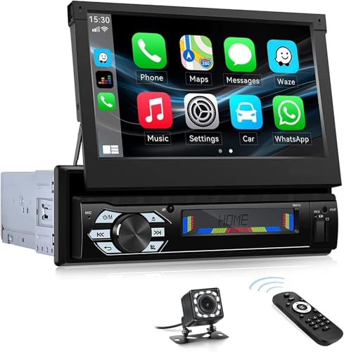 CAMECHO Radio Coche 1 DIN con Carplay y Android Auto, 7'' Pantalla Táctil