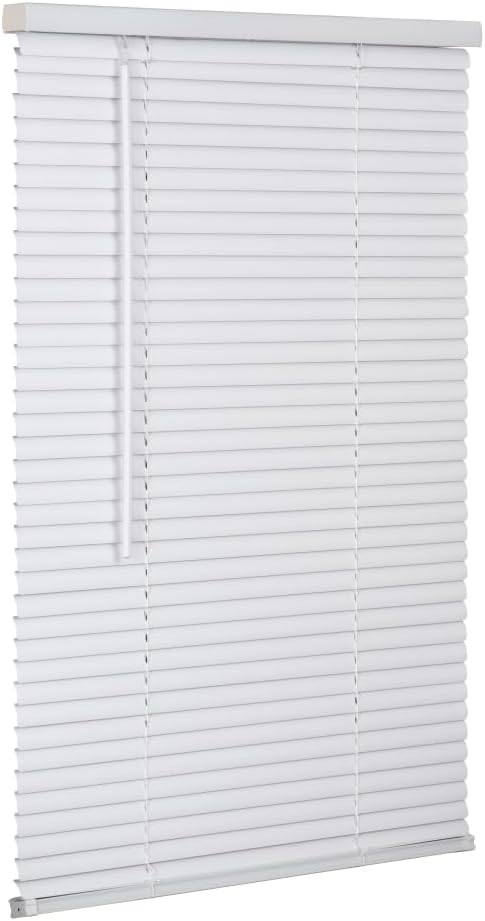 LOTUS & WINDOWARE Cordless 1" Premium Vinyl Mini Blind, 35" Wide x 48" Long, White, Smooth, Room Darkening, Horizontal Blinds for Living Room, Bedroom, Interior Door Windows