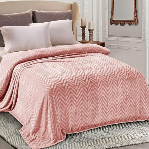 Whale Flotilla Couverture Polaire à Chevrons, 220 x240 cm, Plaid Jeté de Canapé, Couverture en Flanelle Douce Chaude pour Lit, Rose