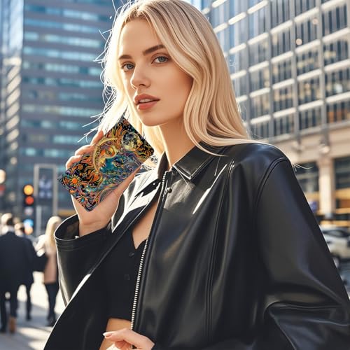 Womens Wallet,RFID Blocking Credit Card Slim Thin Holder,Long Bifold PU Leather Card Organizer,Cash Clutch Billfold Pocket Ladies Minimalist Travel Wallets,Sun and Moon2