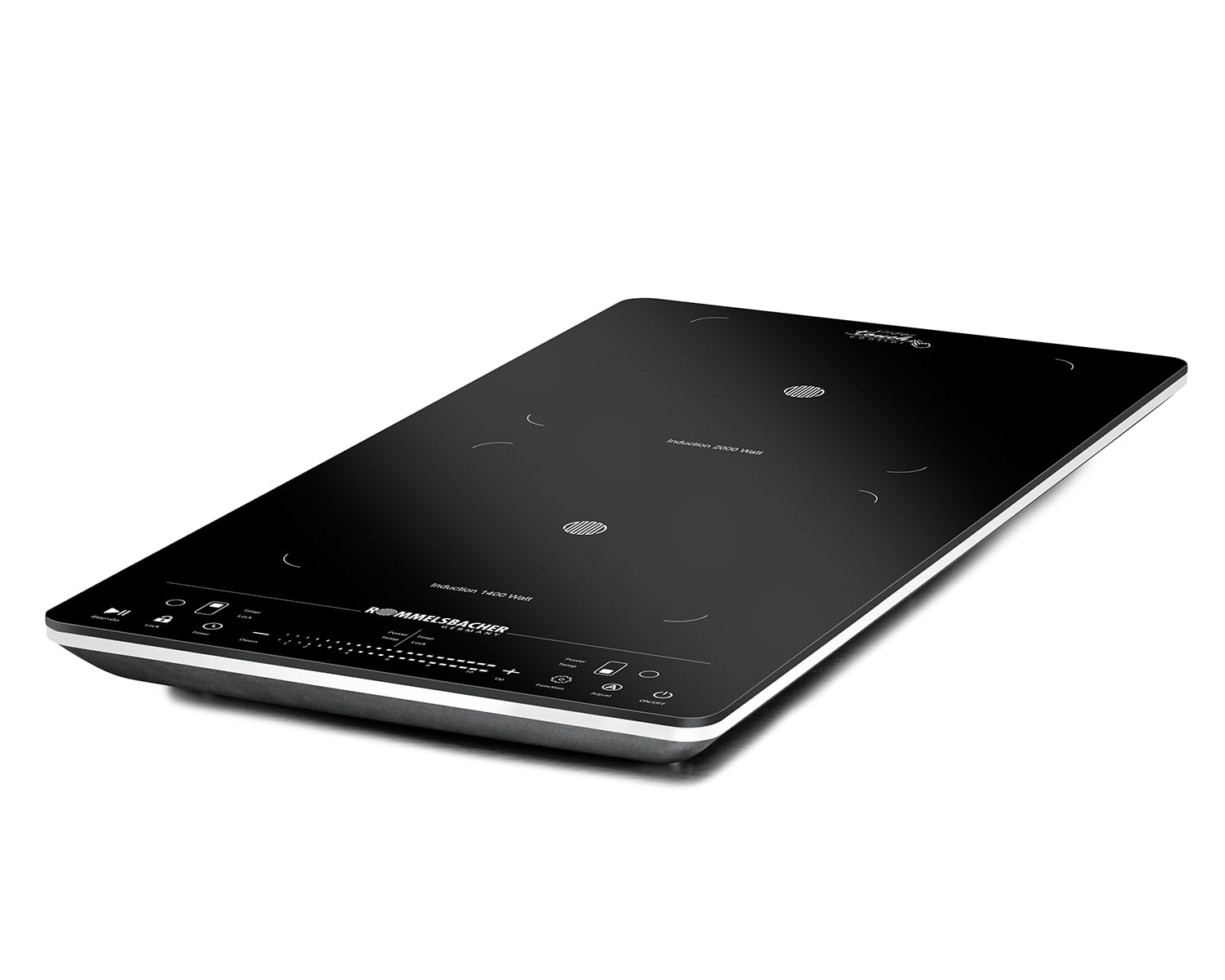 ROMMELSBACHER Doppelkochplatte CT 3430/IN, Induktion, vertikale Bauform, platzsparend, 2 Heizzonen, 10 Leistungssturen, 10 Temperaturstufen, Timer, Slider Touch & Touch Control