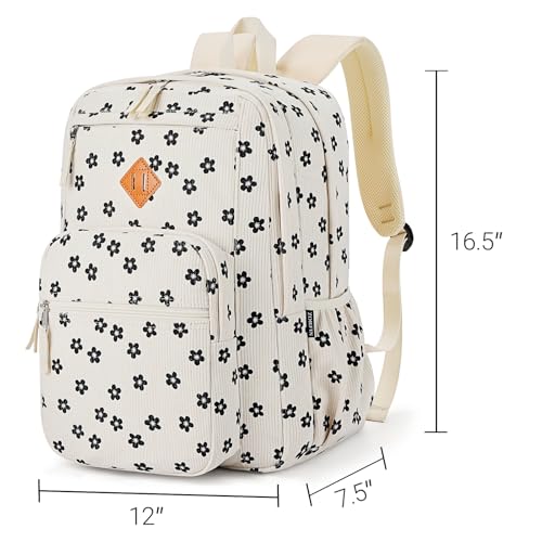 Image of ZORFIN 26L Backpack for College, and Travel: Corduroy Bookbag - Floral