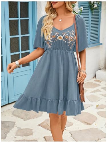Image of BEAUDRM Women's Western Cowgirl Dress Floral Boho Mini Dresses Summer Flowy Sun Dress Country Vacation Outfits