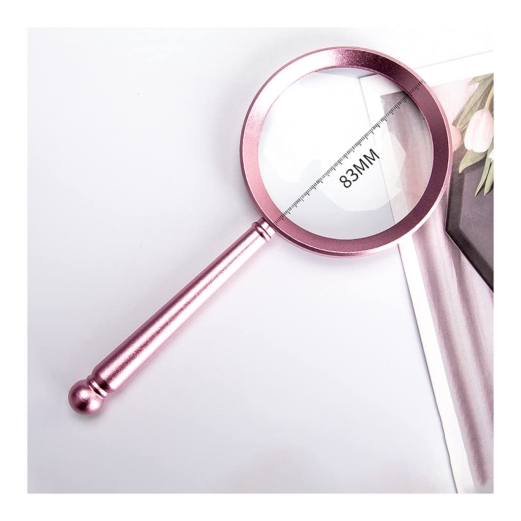 Leselupe aus Metall, Handlupe, hochwertige Hochleistungslupe für Kinder, Senioren, Makuladegeneration, Leselupe für ältere Menschen (Rosa, 83 mm)