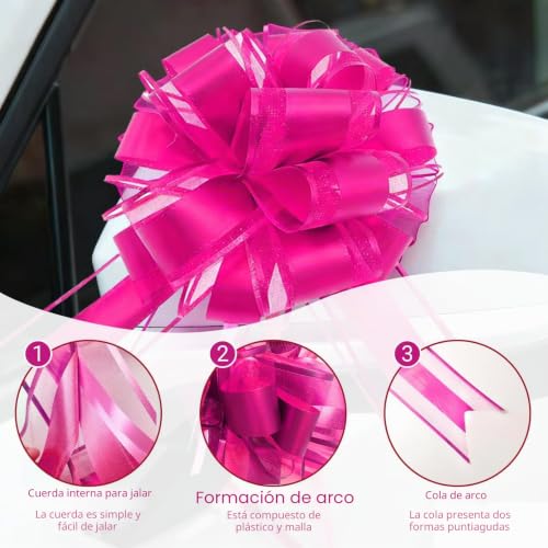 Miniatura 4 de Lifgwas Lazo De Regalo Rosa Grande 25cm , Lazo Regalo, Tirar Manualmente En Un Lazo, Para Regalo De Boda, Cumpleaños, Embalaje De Regalo