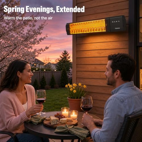 Image of Powerscale 1500W Electric Patio Heater, IP65 Waterproof, Remote, Fast Heating, 4 Heat Levels, 24H Timer & Memory Function, Wall Mounted Indoor /Outdoor Heater for Patio, Garage, Backyard, Black