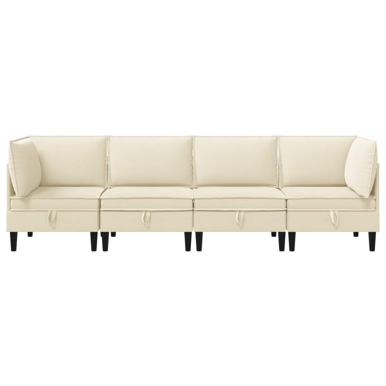 Zestaw mebli do salonu, 4-częściowy, kremowy materiał, tapicerka z ramą ze sklejki i nogami z tworzywa sztucznego, sofa narożna i kanapa do salonu, ergonomiczny, trwały, łatwy w pielęgnacji
