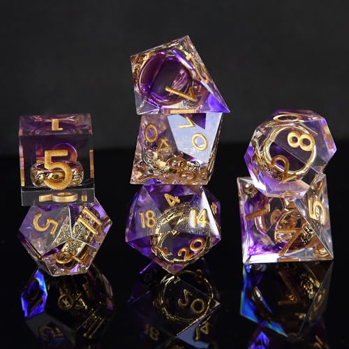 Elifel DND Dados de rol Señor de los Anillos Juego Dado Poliédrico y de rol Borde Afilado de Resina Dados D&D 7 Piezas para Mazmorras y Dragones Pathfinder RPG MTG D4 D6 D8 D10 D12 D20 D%