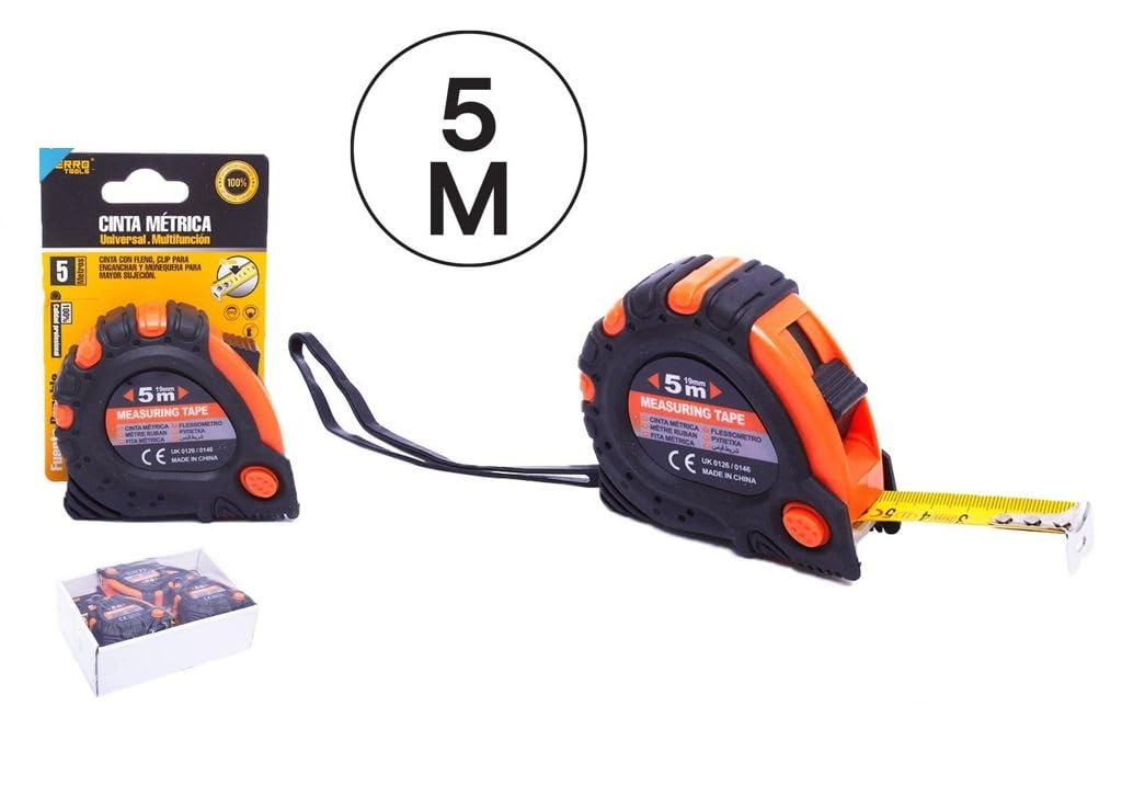 Metro 5 m flexometro negro agarre cinturon 6 unidades 19mm x 5m