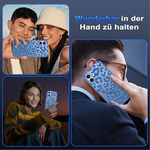 Coque iPhone 16 Plus MagSafe imprimé guépard bleu marine chic - 7
