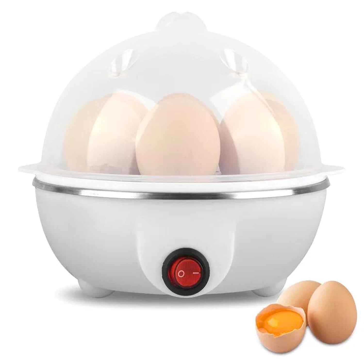 Plastic + Steel Egg Boiler Electric Automatic Off 7 Egg Poacher for Steaming, Cooking, Boiling and Frying (Single Layer, White)-image-39