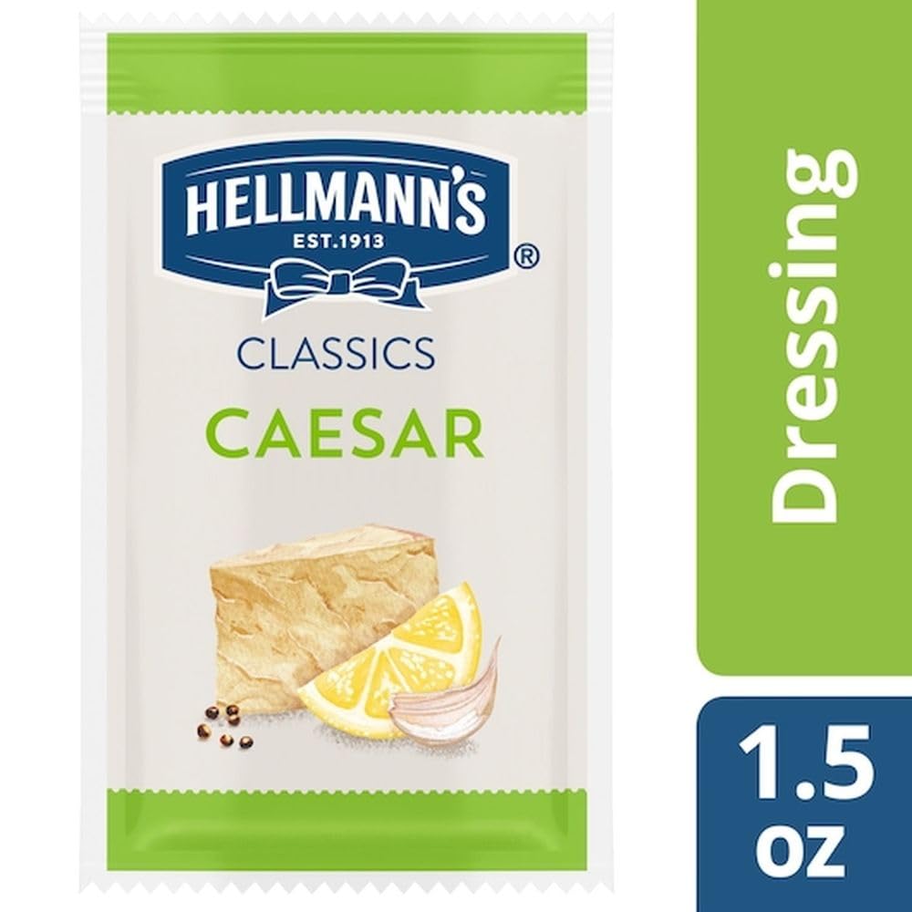 Hellmann's Classics Caesar Salad Dressing Portion Control Sachets Gluten Free, No Artificial Flavors, Colors or High Fructose Corn Syrup, 1.5 oz, Pack of 102