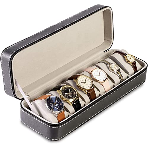 6 Slot Watch Storage Box, PU Leather (Black)