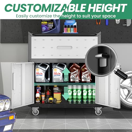 Image of Garage Cabinet System | Heavy Duty Steel All-in-One Modular Garage Cabinet Set for Ultimate Workshop Organization | Easy Assembly Garage Storage Cabinets & Tool Bench