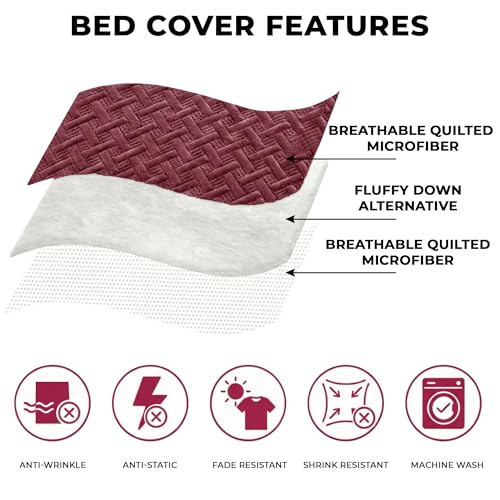 Image of Story@Home Quilted Bed Cover King Size Bed | 400 TC Bedspread | Quilted Bedsheet | Bedcover for Double Bed Cotton with 2 Pillow Cases | 250x225 CM 100% Cotton Bedsheet - Deep Maroon