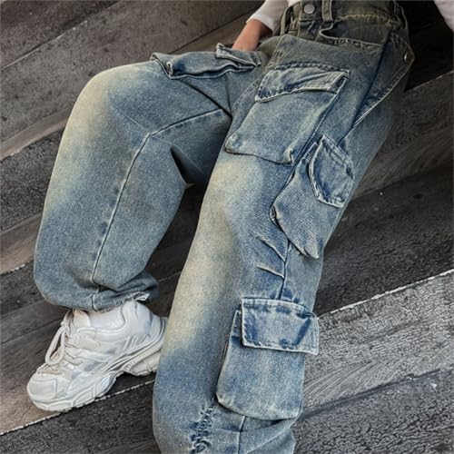 Girls Baggy Jeans for Teen Streetwear Denim Pants Cargo Pant Elastic High Waist Vintage Wide Leg Jean Clothes4
