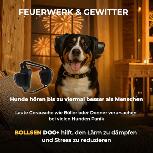 BOLLSEN Dog+ Gehörschutz für Hunde | Verstellbarer Ohrenschutz & Lärmschutz für alle Hunderassen, reduziert Geräusche um ca. 27 dB – ideal bei Silvester, Gewitter & Arbeit (S)