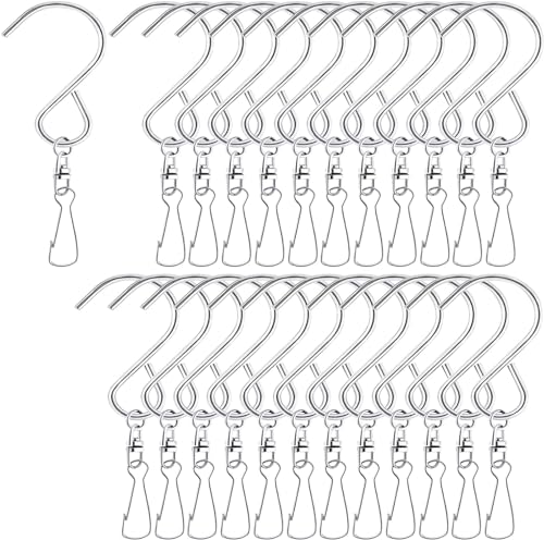 MFDSJ 24 Pcs Swivel Clip Hanging Hooks, Stainless Steel 360 Degree Rotating Windsock Clips for Hanging Wind Chimes, Plants, Bird Feeder, Crystal, Birdcage