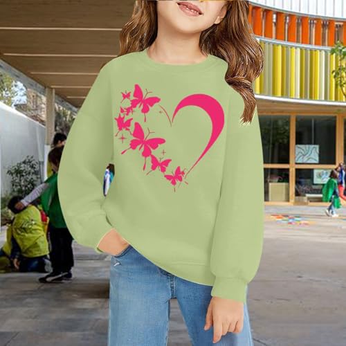 Girls Butterfly Heart Print Pullovers Solid Round Neck Lightweight Long Sleeve Tops Teen Loose Casual Sweatshirts4