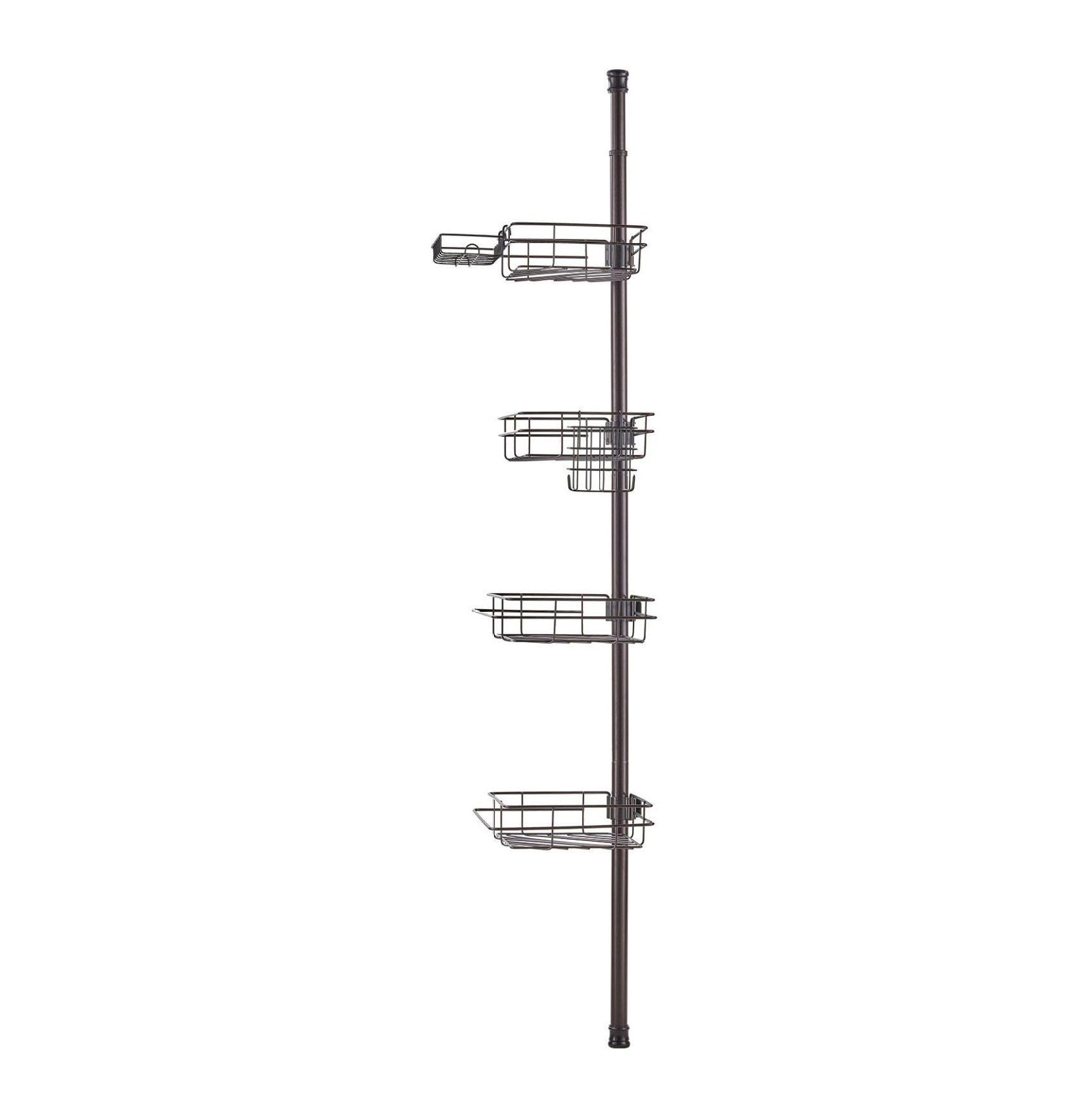 Shower Corner Caddy Tension Pole 42-114 Adjustable Rust-Proof Bathroom Organizer with 4 Trays Soap Holder Towel Racks