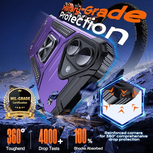 Image of Anqrp Heavy Duty Case for iPhone 16 Case with Enhanced Ring Holder Grip Stand, Military Grade Shockproof Rugged Drop Protective Silicone Hard Slim iPhone 16 Phone Case Cover,Purple