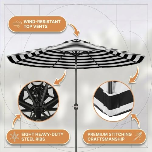 Image of Greesum 9FT Outdoor Patio Umbrella, Table Umbrella for Yard, Market, Heavy-Duty Waterproof Pool Umbrella with 8 Sturdy Ribs, UV Protection for Beach, Deck, Garden, Backyard