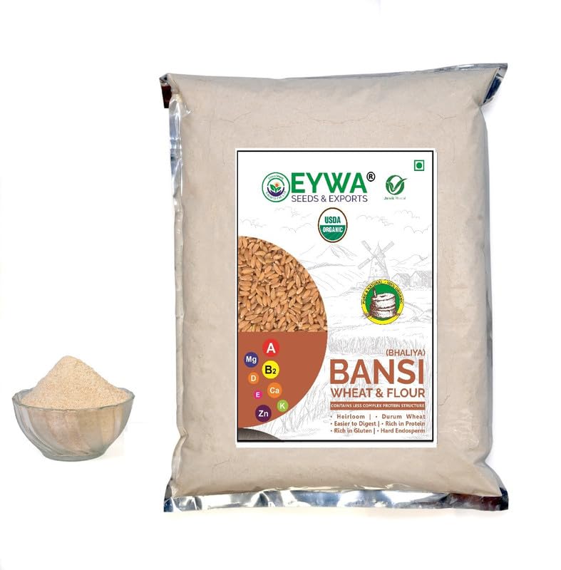 Image of Eywa Seeds & Exports Pvt Ltd Organic Bansi Bhaliya Wheat Flour (5 Kg) For Eating And Cooking |Bansi Bhaliya Daane Atta Produce Of India From Organic Farms |