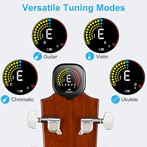 lekato guitar tuner rechargeable tuner clip on for guitar bass chromatic ukuleleviolin tuner fast accuratie tuning super bright display to read for professionalbeginners