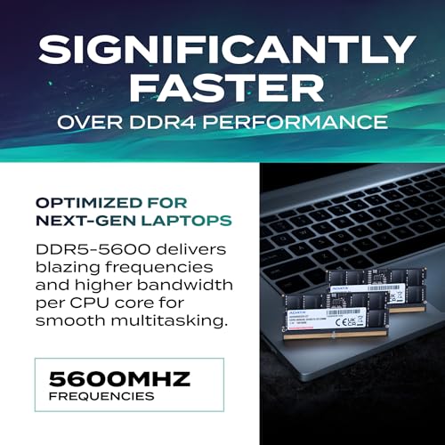 Image of ADATA DDR5 5600 SO-DIMM Memory Module - 32GB High Bandwidth Laptop Memory Module (RAM) - High-Speed 5600MHz - Automatic Error Correction - Compatible with AMD & Intel Platforms - AD5S560032G-S