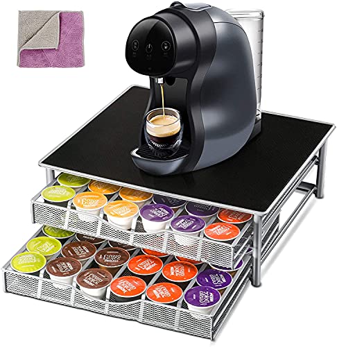 Masthome 2-Tier Coffee Pod Storage Drawer For Dolce Gusto, 72 Pod Capacity, Coffee Pod Holder Coffee Machine Stand Dolce Gusto Capsule Storage Organizer For Coffee Station - Send 1 Cleaning Cloth #TOP17