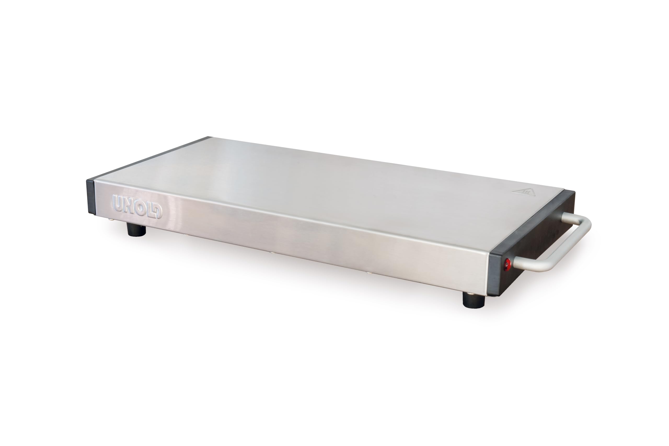 Unold 58845 Wärmespeicherplatte Elena - 1100 Watt, mobil, Keramik, Aufheizzeit 5 Min., Aufladbar, mit Kabel langes Warmhalten, Edelstahl, Große Fläche 40 x 20 cm, Überhitzungsschutz