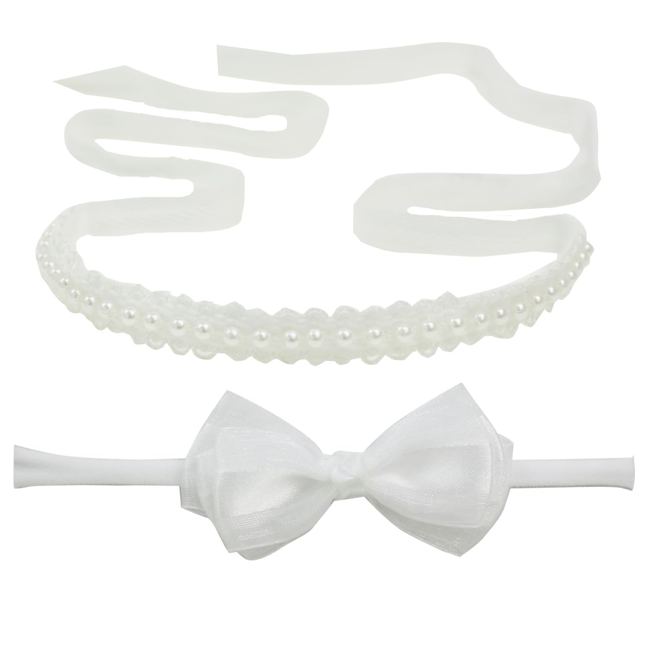 Handmade White Pearl Newborn Headband Baby Girl White Bow HairBand Baptism Headbands Set