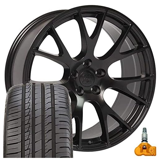 OE Wheels LLC 20 inch Rims Fits Challenger Charger SRT8 Magnum Chrysler 300 SRT8 DG15 Hellcat Style Black 20x9 Rims Hollander 2528 Ironman iMove Gen2 Tires and TPMS SET