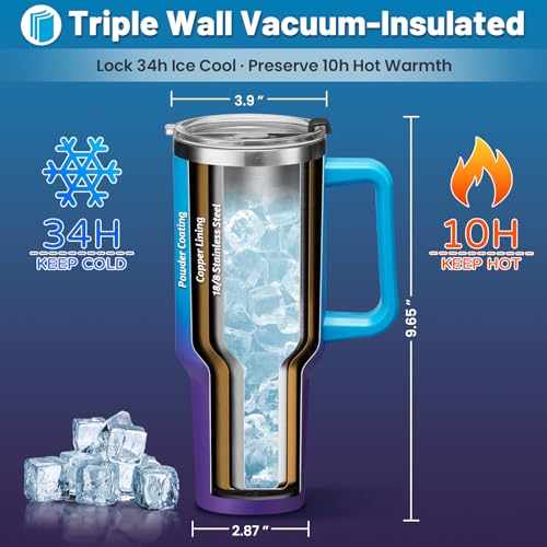 ICIOI Insulated Tumbler with Straw and Spout Lid - 40 oz Water Bottle w/Handle, Dustproof Cover, Protective Boot, Spill-proof Stainless Steel Hydro Travel Cup Fit Car Cupholder, Coffee Mug