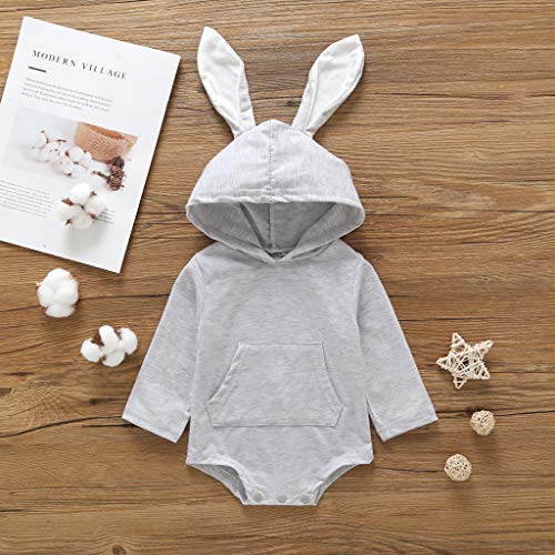 Newborn Infant Baby Girl Boy Bunny Hooded Romper Cartoon 3D Rabbit Hoodie Halloween Easter Outfit (Light Gray, 6-12 Months) #TOP2