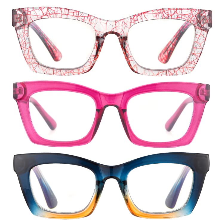 Image of 3 pack style Spring hinge Readers Blue Light Blocking Computer Square Reading Glasses for Women Men