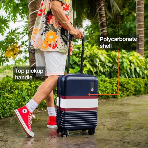 Image of Nasher Miles Mexico Hard-Sided Polycarbonate Cabin Luggage 20 inch | 55cm | 8 Wheels Small Trolley Bag for Travel | Suitcase (Navy Blue White)