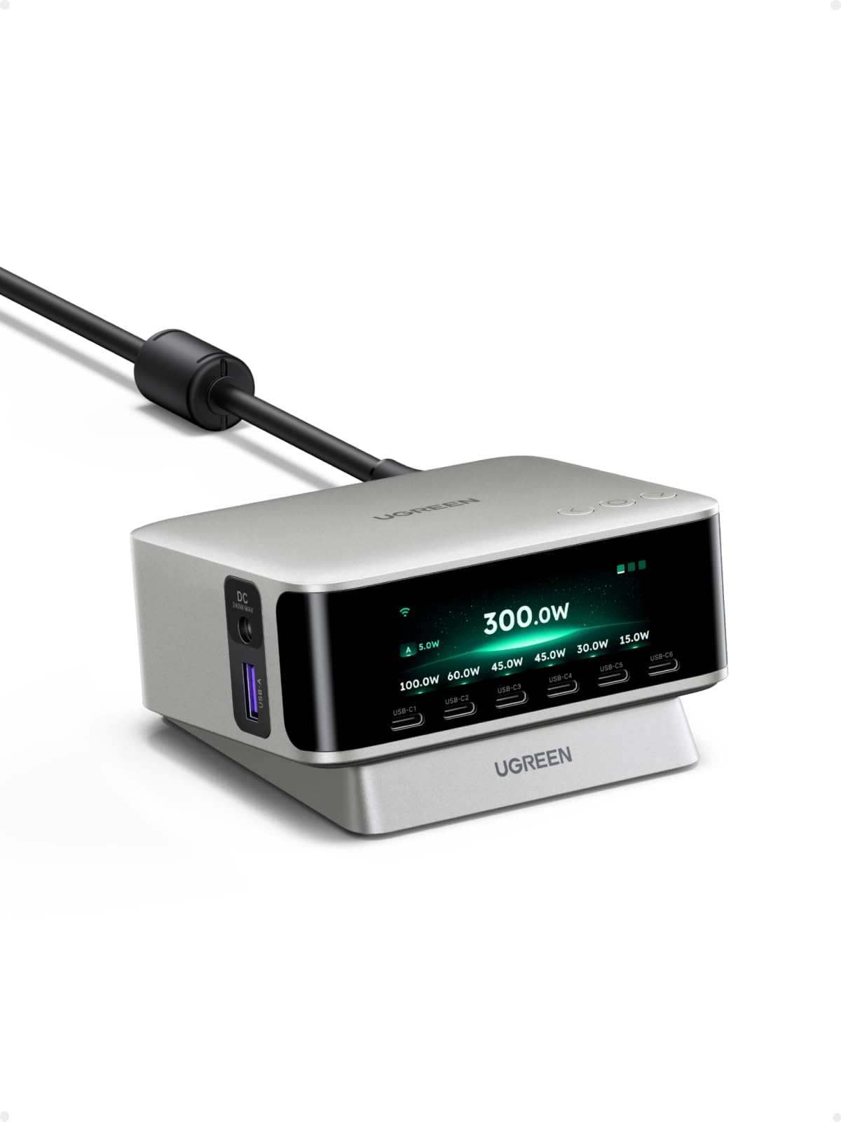 UGREEN Nexode Pro 300W Caricatore USB C Ricarica Rapido Schermo TFT | PD 3.1 Allimentatore 140W Max 8 Porte Compatibile MacBook iPhone 17 Pro Max Air iPad PPS 45W Galaxy S26 Pixel Steam Deck