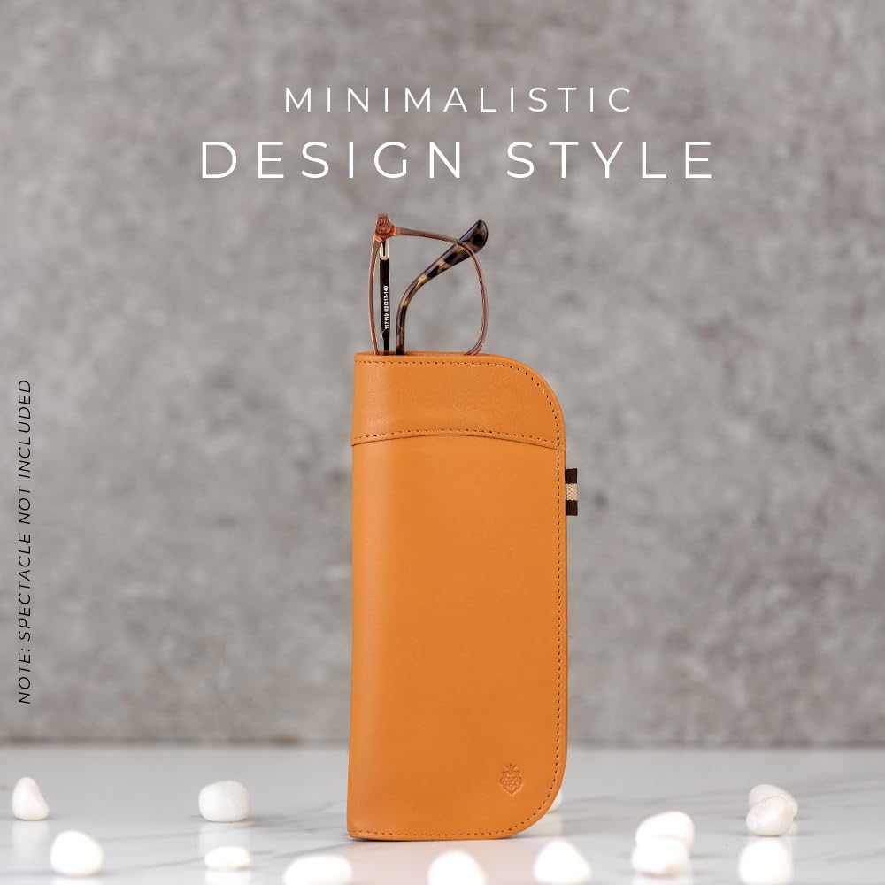 HAISH Spectacle/Glasses Case - Genuine Leather, Magnetic Closure for Secure Protection, Soft Inner Lining to Prevent Scratches, Premium Unisex Design Keeps Glasses Safe (SC-Corporate TAN) 3