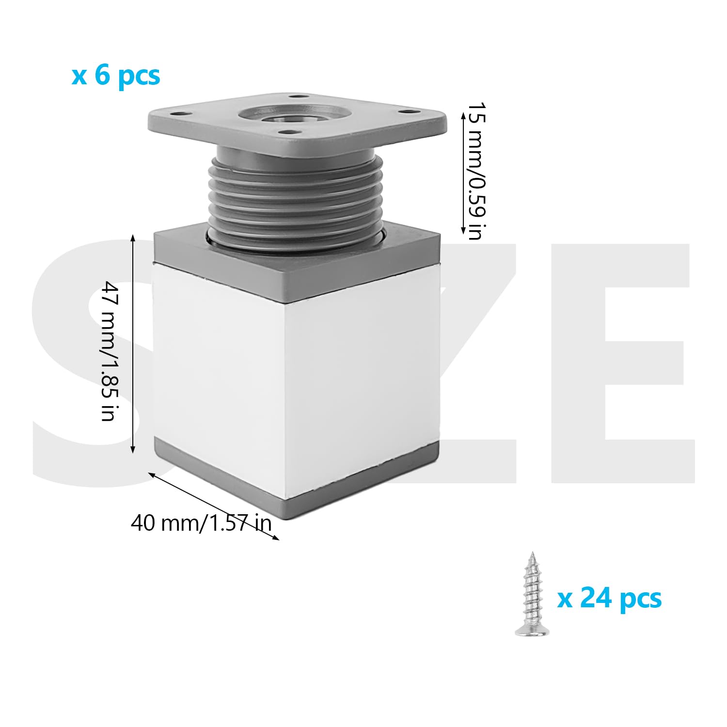 6 Pezzi Piedini Regolabili per Mobili, Piedini per Mobili 40 × 40 × 50 mm (Espandibili 15 mm), Piedini per Mobili Regolabili Quadrati in Lega di Alluminio, Piedi per Mobili per Mobili Fai-da-te (6)