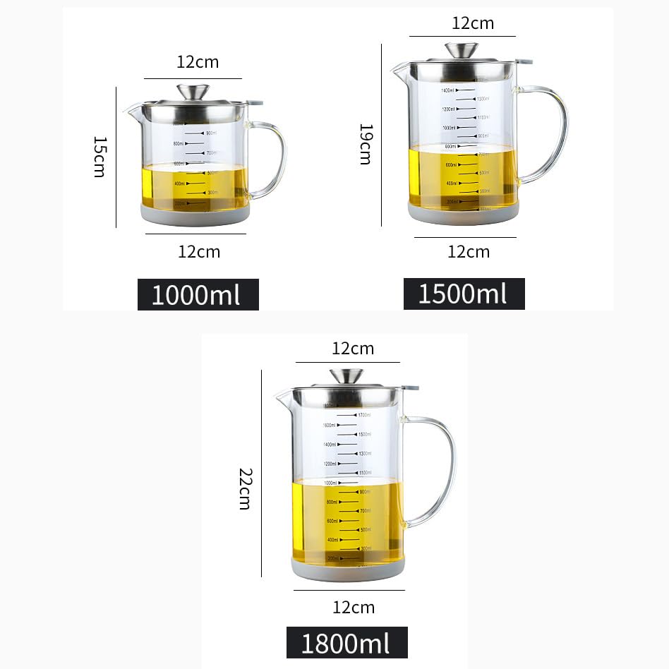 Grande dispenser per olio e aceto, 1500 ml, in vetro borosilicato, beccuccio antigoccia, fondo antiscivolo, ideale per cucinare e usare in cucina