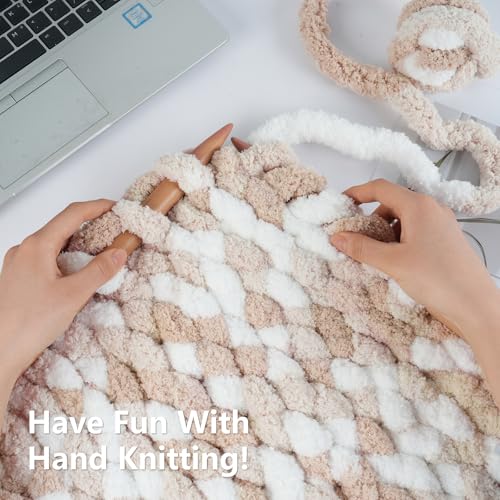 Image of Cozyful Chunky Yarn for Hand Knitting - #10 Chunky Chenille Blanket Yarn, Jumbo Big Thick Chunky Yarns for Crocheting, Tie Dye Bulky Knit Yarns, 8 Skein (20 yds 8 oz Each Skein), White & Khaki & Beige