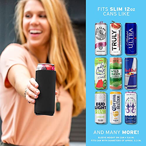 Image of Slim Can Cooler Sleeves (14-Pack) Soft Insulated Slim Can Koolie for White Claw Seltzer & Slim Beer - HTV Blanks for Vinyl Projects - Skinny Can Koolies Bulk - Tall Can Coolies for Slim Cans (Black)