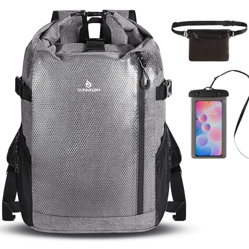 Sunnylon Seesack Wasserdicht,IPX8 Wasserdichter Rucksack Rolltop mit Handyhülle Tasche Schwimmen,25L Wasserfester Beutel Packsack für Boote,Kajak,Rafting Baden Strand Kanu Herren Frau