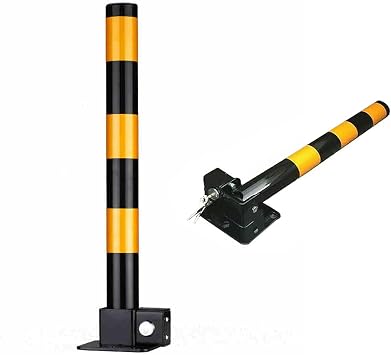 Folding Security Posts for Driveways, Parking Block Lock/Parking Stopper for Garage, Steel Parking Spot Blocker, Visible Parking BollardsBlack