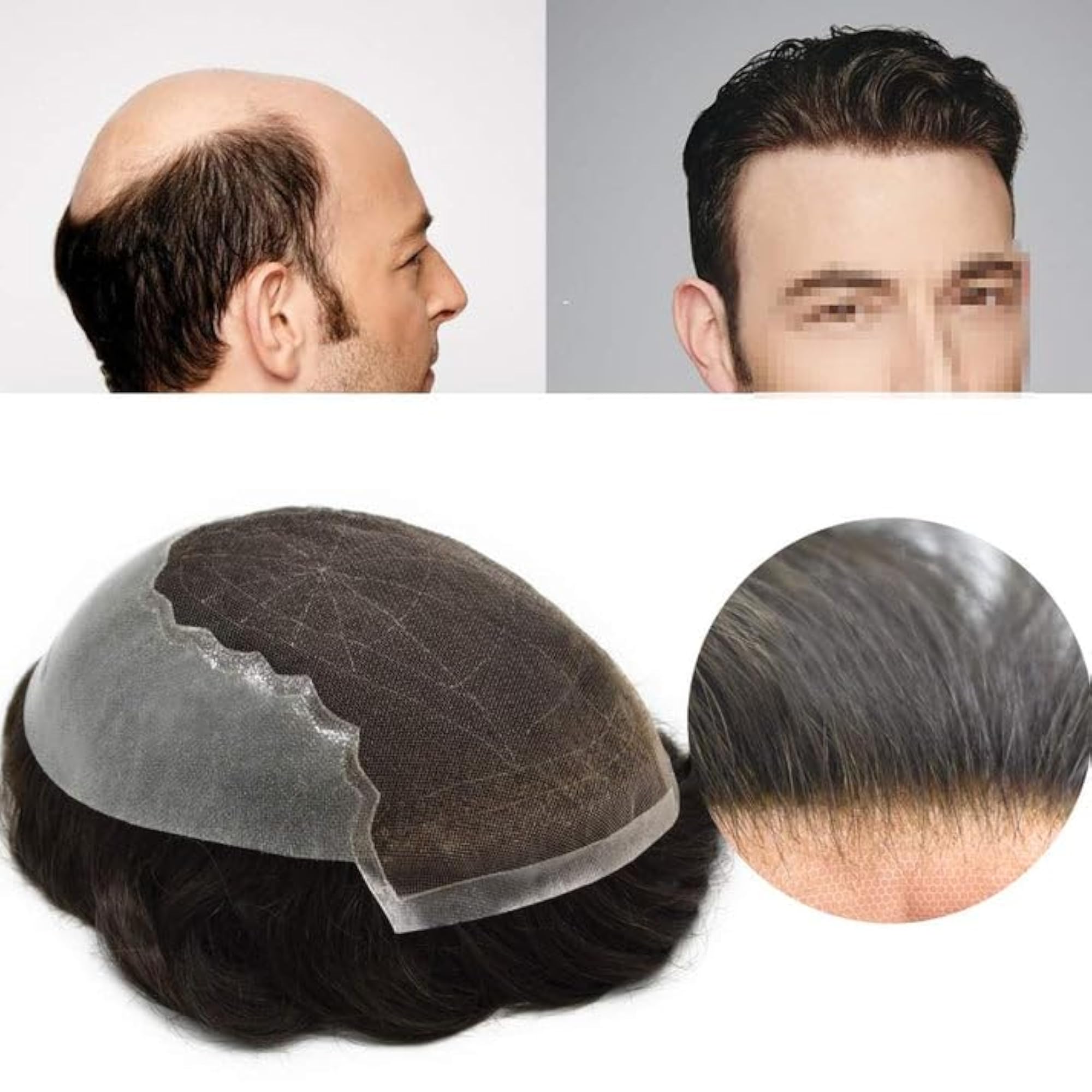 Men's French Lace Hair System Patch, Natural Black, 10x8