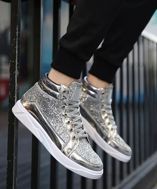 Generico Sneakers Alte con Paillettes Dorate