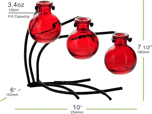 Miniatura 9 de M504-200-09 Casablanca Tres jarrones de vidrio reciclado y soporte de metal, 7 12", aguamarina, 1 pieza