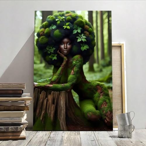 Toile femme afro murale pour sublimer un grand mur vide avec cadre 60x80